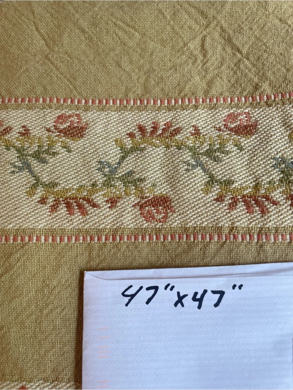 Vintage Square Tablecloth 47x47 Floral Stripe Woven Cotton Blend Farmhouse Boho